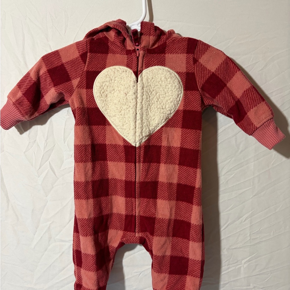 Carter's Red and Cream Plaid Footie with Heart
